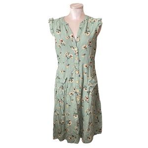 GUC Monteau Sage Green Floral Pocket Midi Dress -  Size L